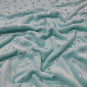 Mongolian Fleece Foil Hearts - Light Blue
