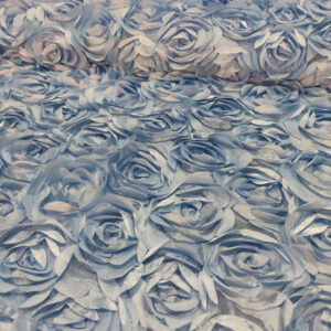 BD Satin Rose Cut All Over Tulle - Baby Blue - Image 2