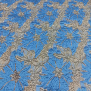 Brocade Foil Big Flowers - Gold and Blue - Image 2