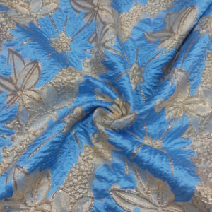 Brocade Foil Big Flowers - Gold and Blue
