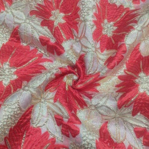 Brocade Foil Big Flowers - Red and Pink