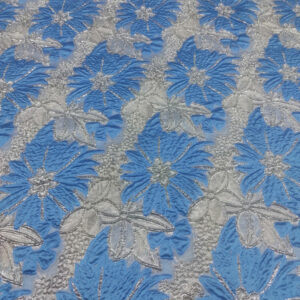 Brocade Foil Big Flowers - Silver and Blue - Image 2