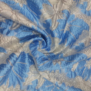 Brocade Foil Big Flowers - Silver and Blue
