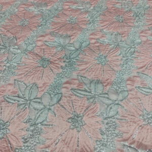 Brocade Foil Big Flowers - Silver and Pink - Image 2