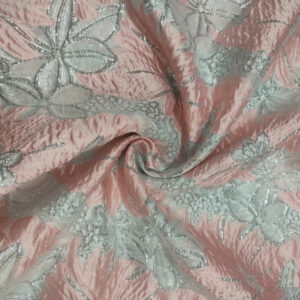 Brocade Foil Big Flowers - Silver and Pink